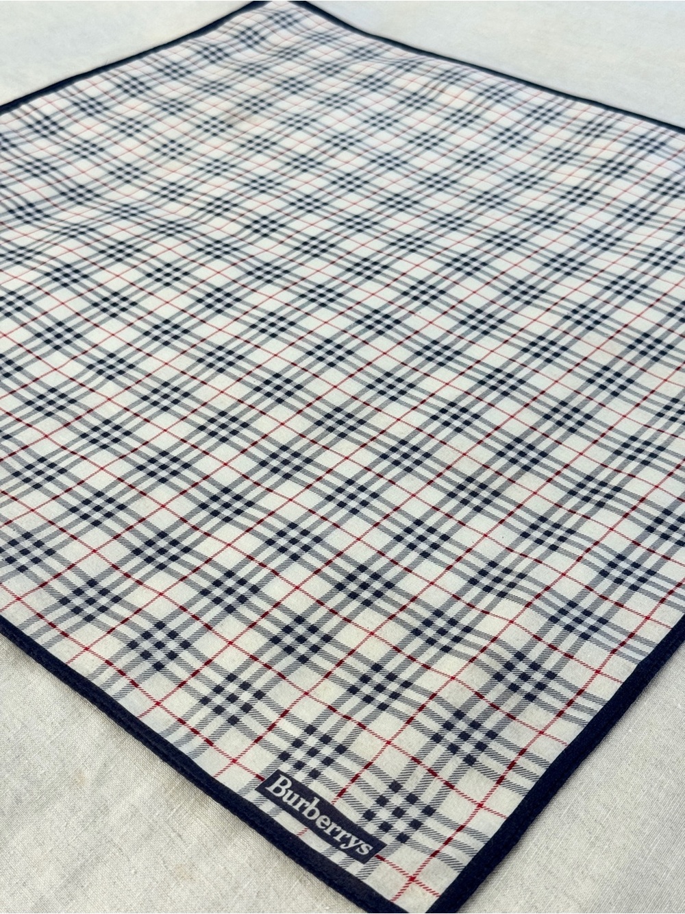 Vintage Burberrys Classic Navy Check Cotton Head Scarf Bandana Made in Japan